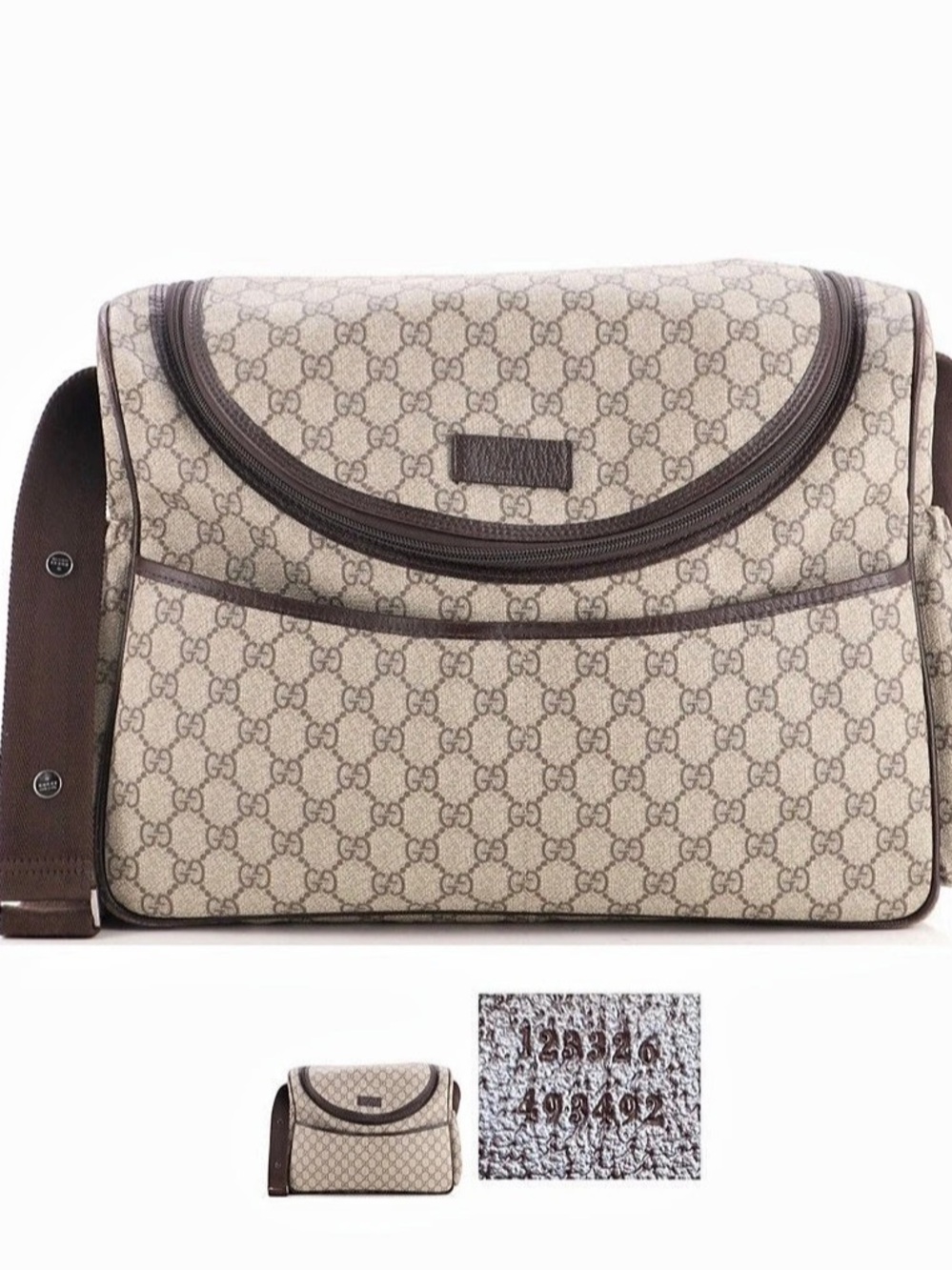 Gucci GG Supreme Monogram Diaper Bag Brown & Beige